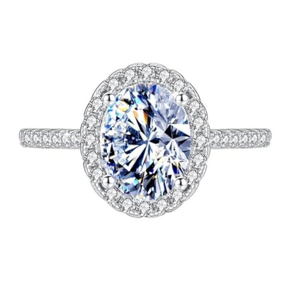 2 CT Moissanite Women's Ring S925 Sterling Silver Solitaire Diamond Pave Setting - Picture 3 of 5